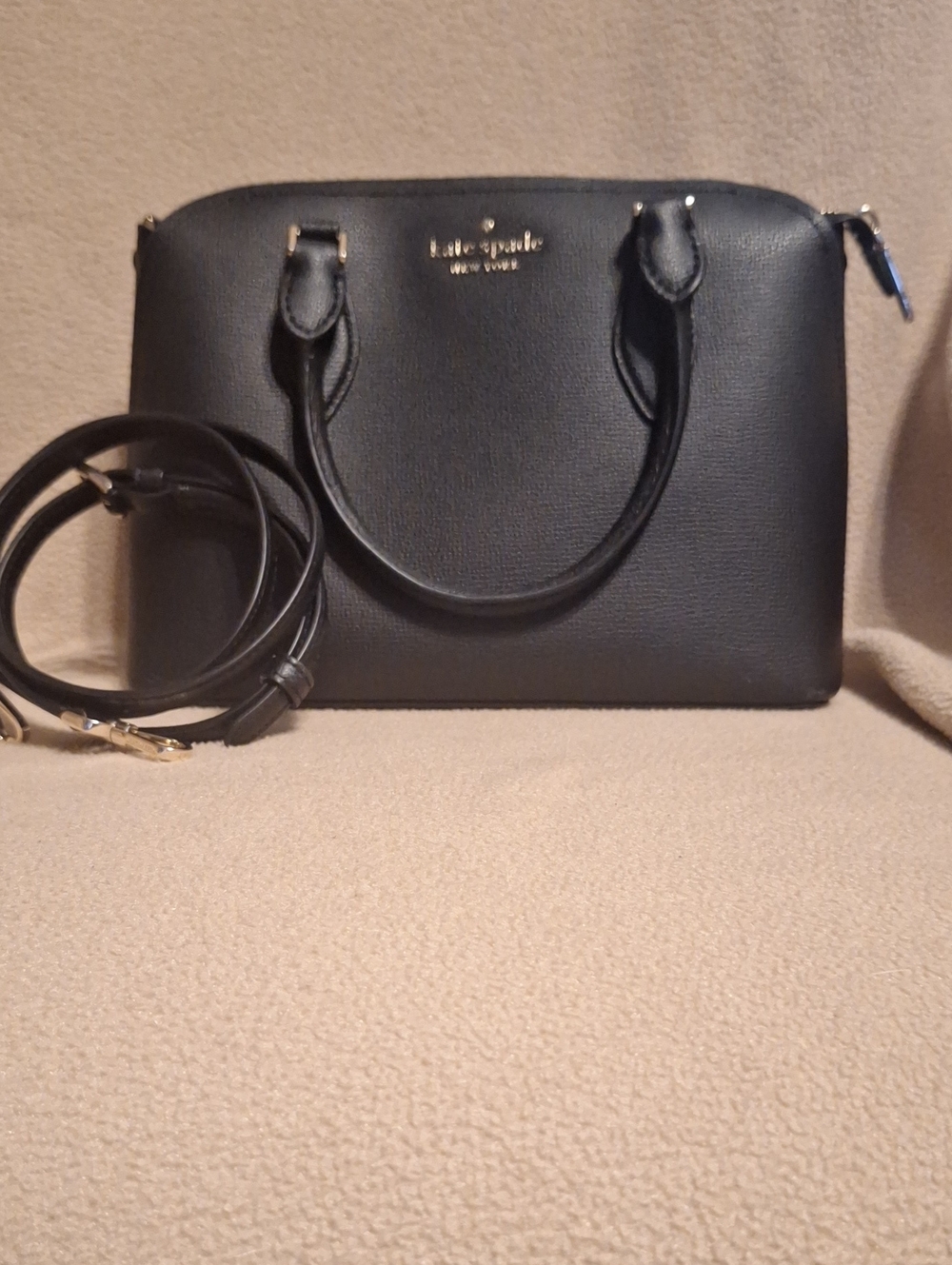 kate spade Black Pebbled Leather Dome Satchel with Detachable Strap